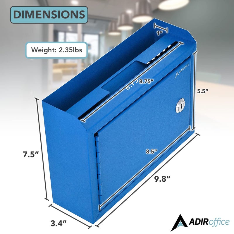 Adir Corp. Adir Corp Suggestion Box with Slot and Lock - Drop Box with Lock, Cash Dropbox - 9.8x7.5x3.4 Inches Wall Mount Donation Box - Metal Deposit Box (Blue) - Image 5